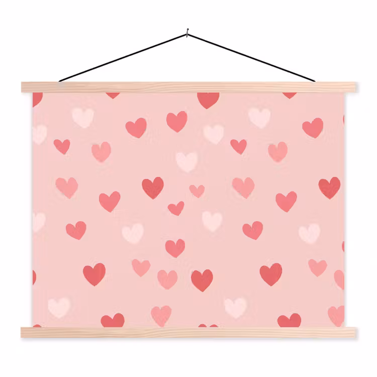 Hartjes - Patroon - Roze textielposter latten blank klein -3d