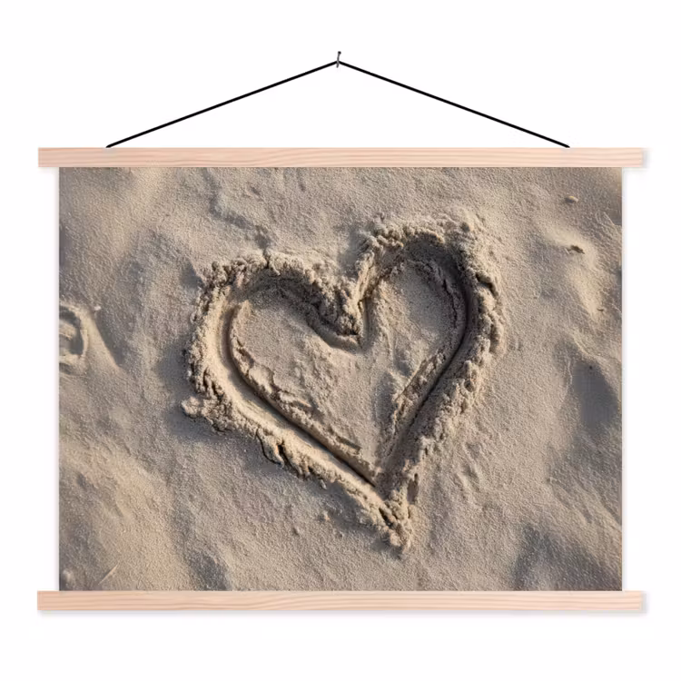 Hartvorm - Getekend - Beige - Zand textielposter latten blank klein -3d