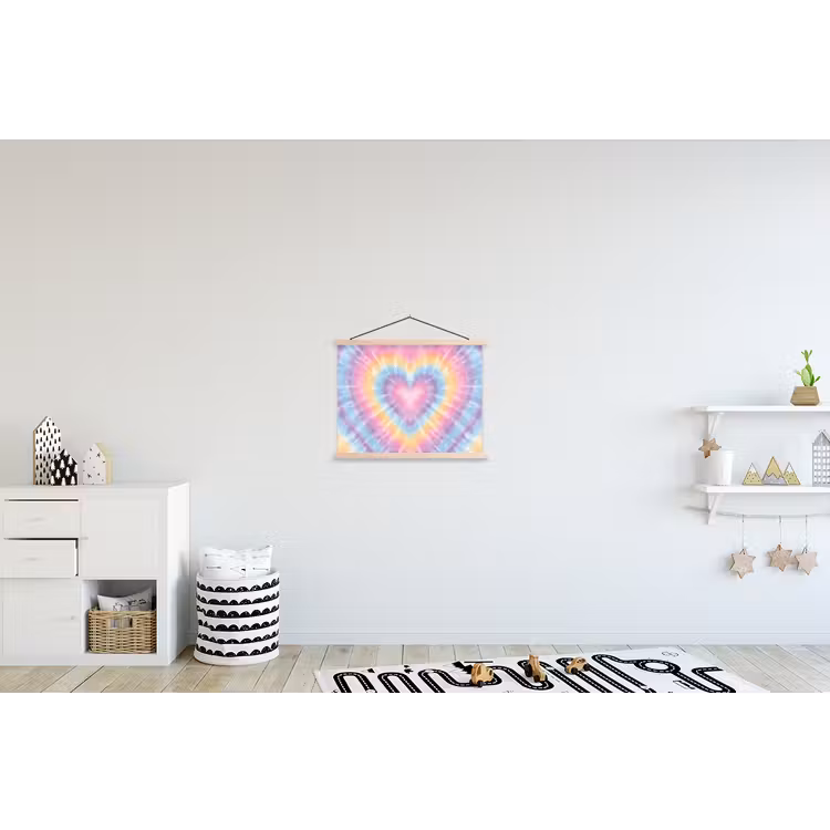Hartvorm - Pastelkleuren - Tie Dye textielposter latten blank klein -kinderkamer