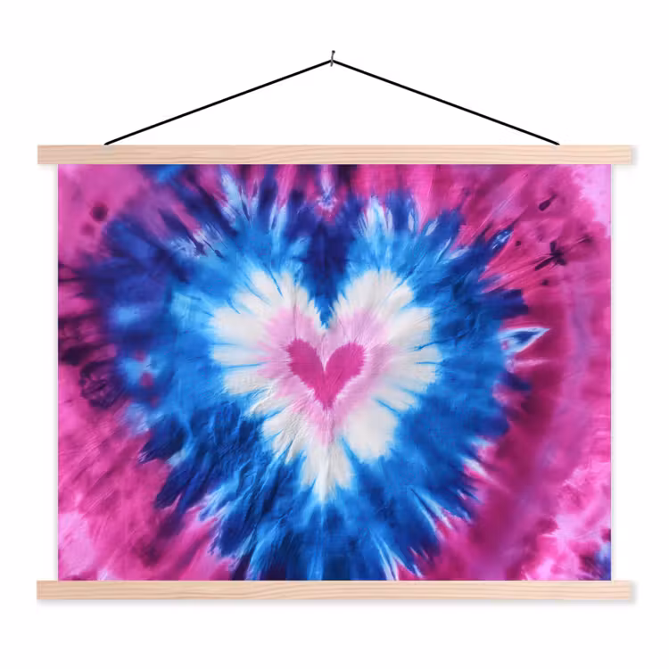 Hartvormig - Tie dye - Paars textielposter latten blank klein -3d