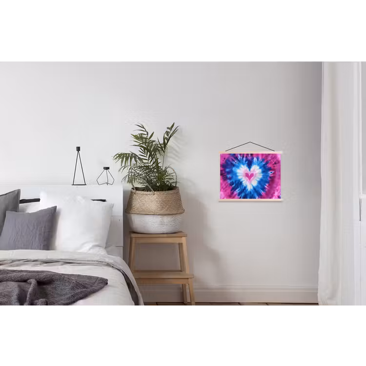 Hartvormig - Tie dye - Paars textielposter latten blank klein -woonkamer