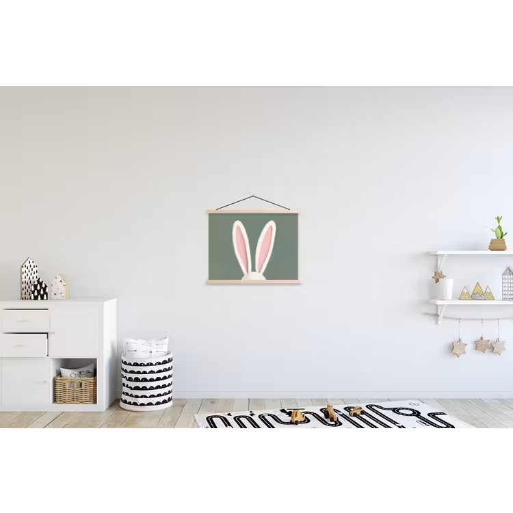 Hazen - Oren - Roze textielposter latten blank klein -kinderkamer