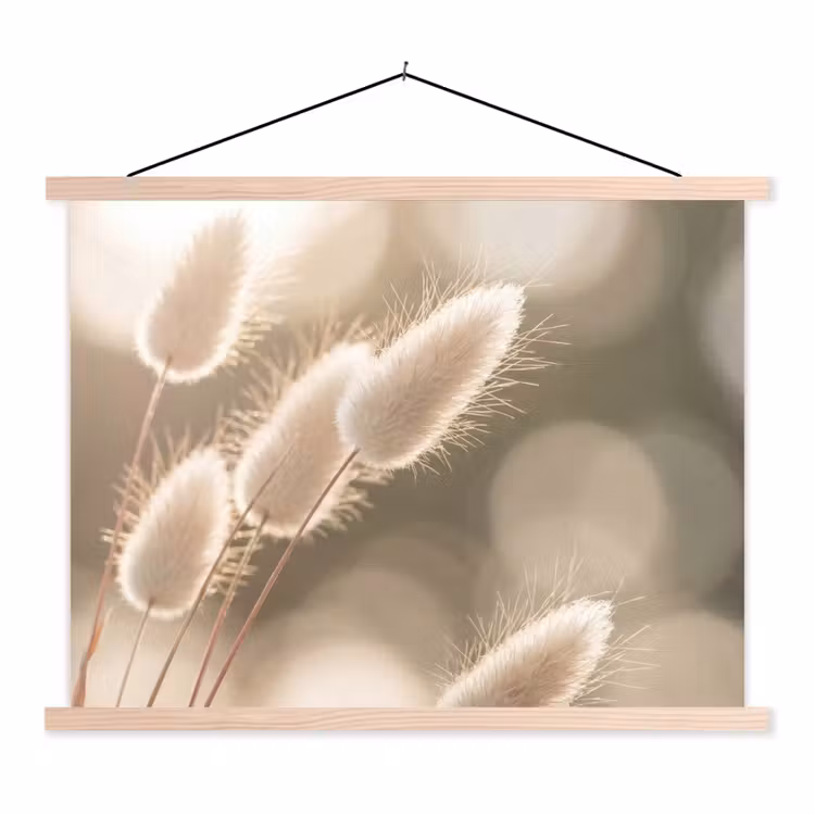 Hazestaartgras - Wit - Zonlicht textielposter latten blank klein -3d