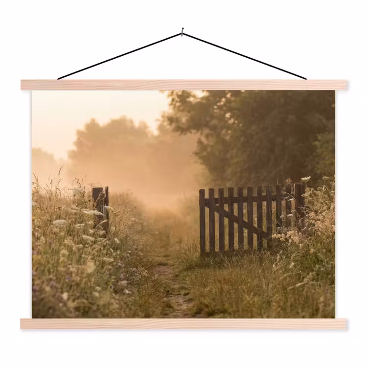 Hek - Natuur - Mist - Veld textielposter latten blank klein -3d