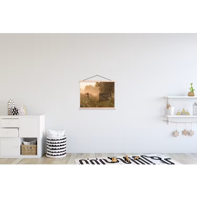 Hek - Natuur - Mist - Veld textielposter latten blank klein -kinderkamer