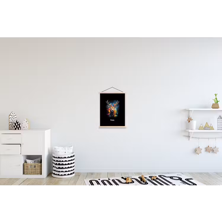 Hert met gewei tussen graffiti spray textielposter latten blank klein -kinderkamer