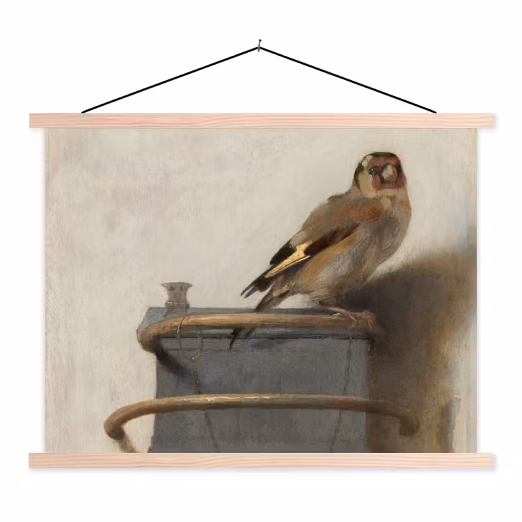 Het puttertje - Carel Fabritius textielposter latten blank klein -3d