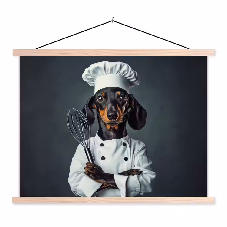 Hond - Garde - Kok textielposter latten blank klein -3d