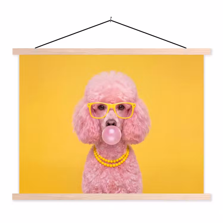 Hond - Kauwgum - Dieren - Modern - Roze textielposter latten blank klein -3d