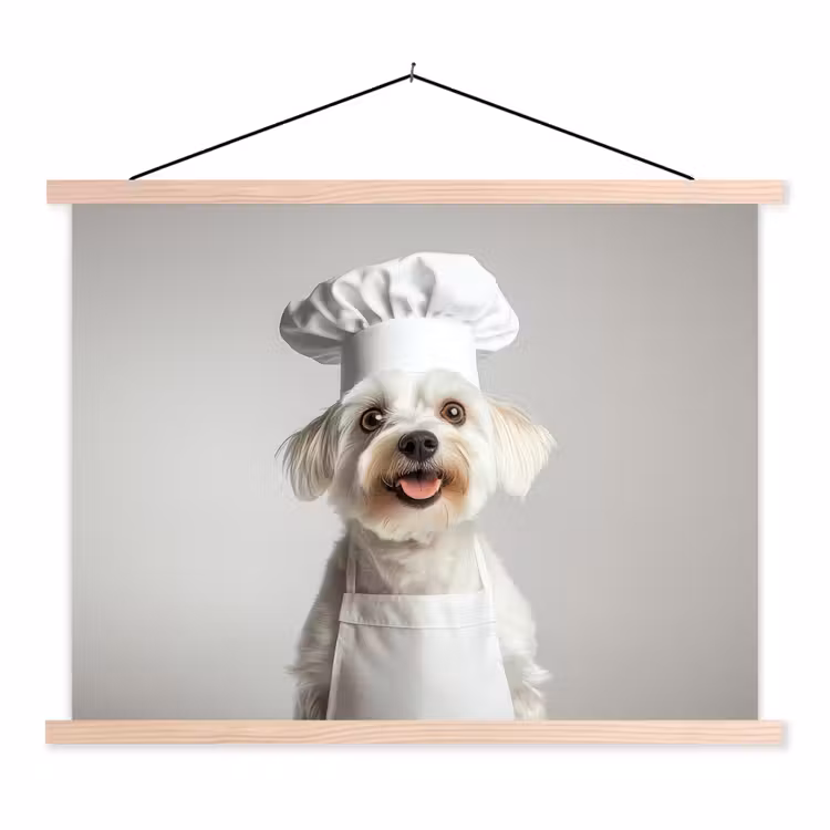 Hond - Wit - Kok textielposter latten blank klein -3d