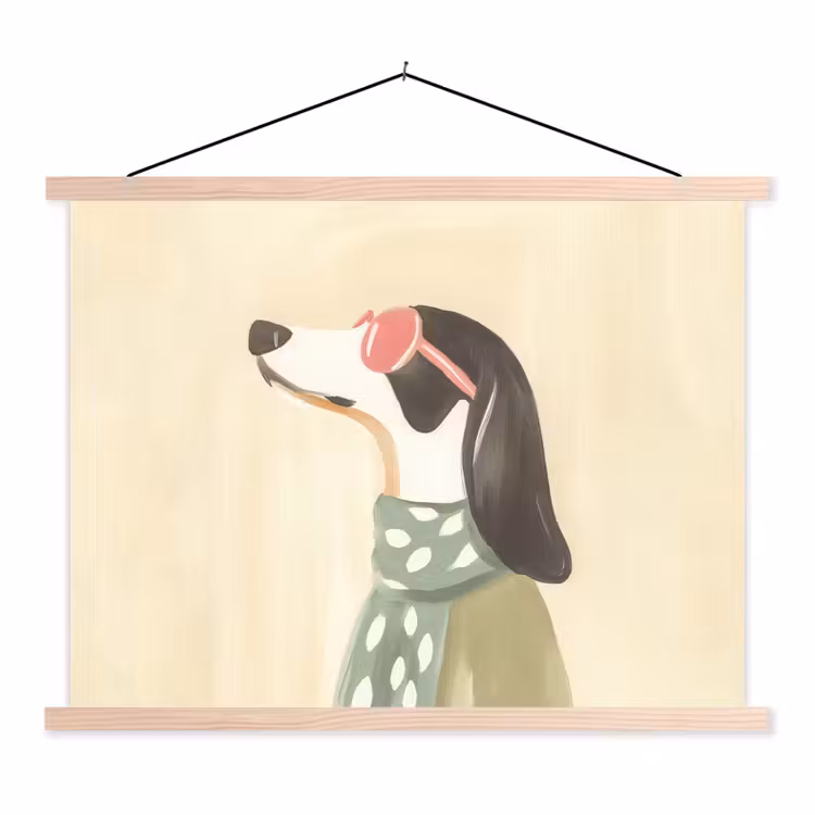 Hond - Zonnebril - Sjaal textielposter latten blank klein -3d