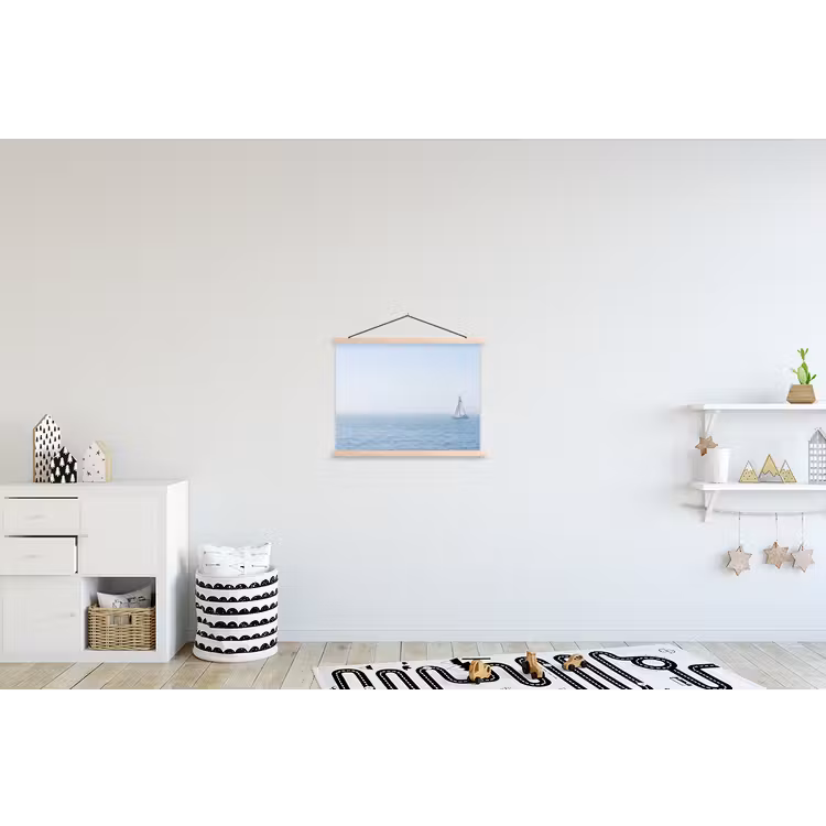Horizon - Zeilboot - Zee textielposter latten blank klein -kinderkamer