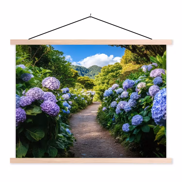 Hortsensia - Pad - Bloemen textielposter latten blank klein -3d