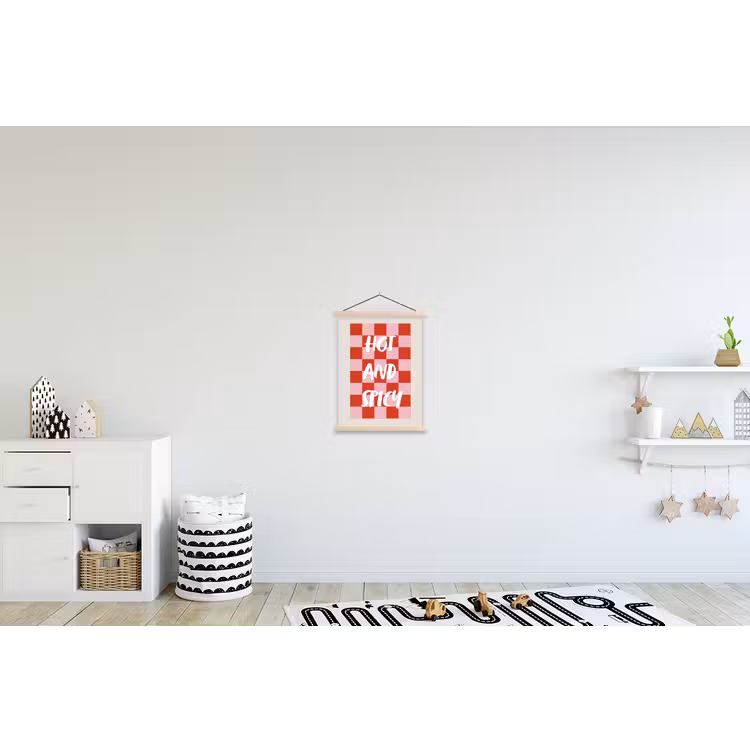 Hot - Spicy - Geruit - Rood textielposter latten blank klein -kinderkamer