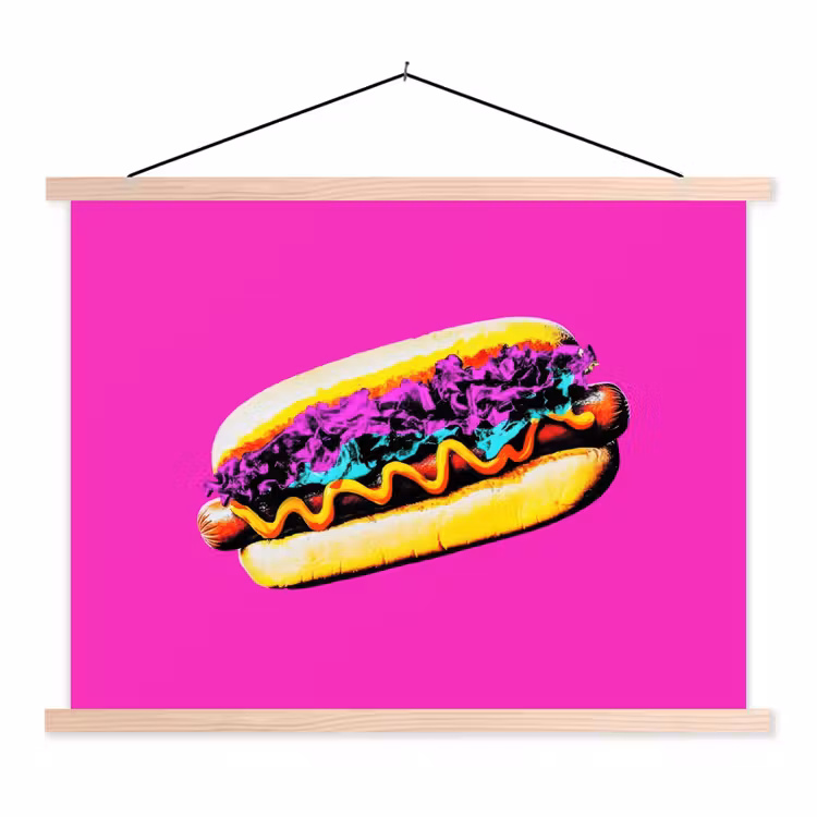 Hotdog - Roze - Retro textielposter latten blank klein -3d