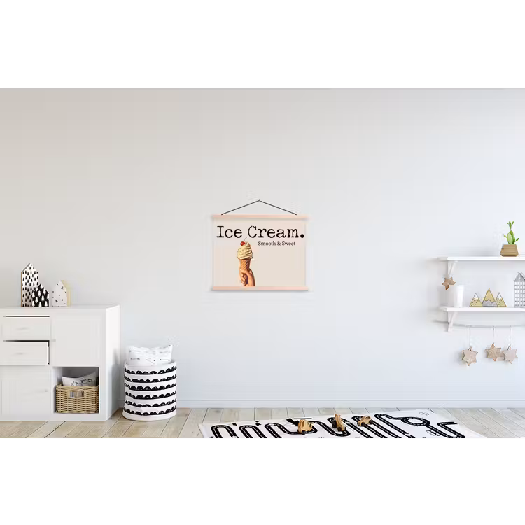 Ice cream - Softijs - Kleurrijk - Kers textielposter latten blank klein -kinderkamer