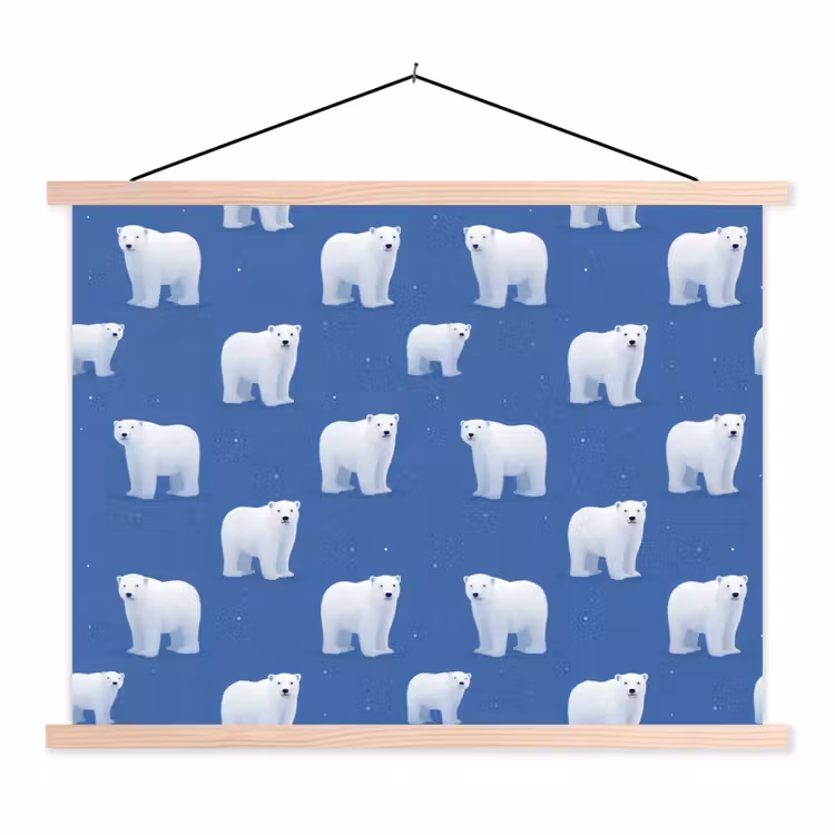 IJsbeer - Patroon - Blauw textielposter latten blank klein 122 -3d