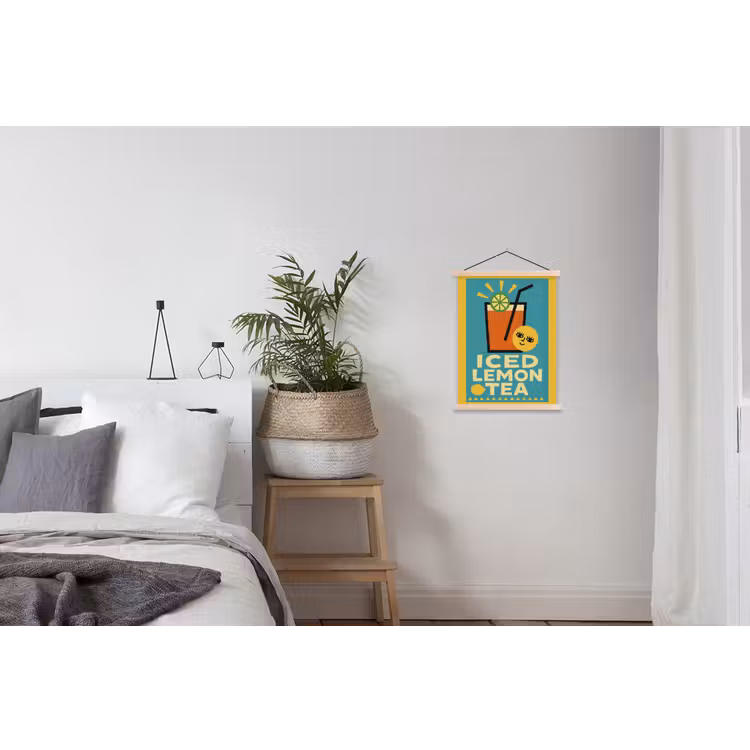 Ijsthee - Illustratie - Blauw - Citroen textielposter latten blank klein -woonkamer