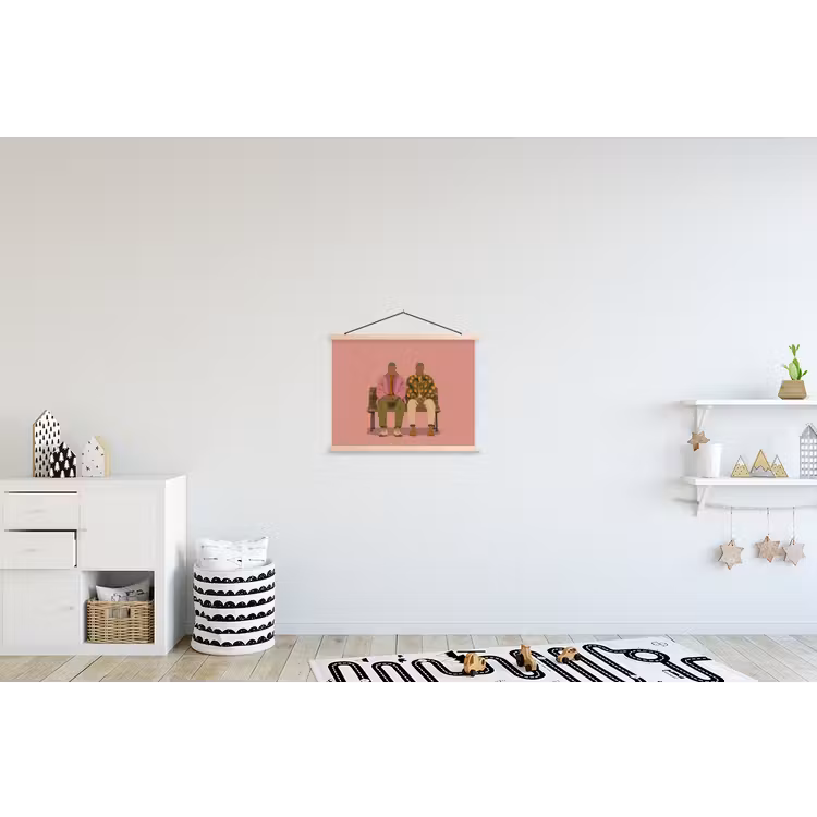 Illustratie - Bankje - Personen - Minimalistisch textielposter latten blank klein -kinderkamer