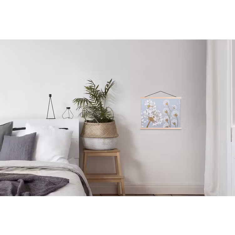 Illustratie - Bloemen - Blauw textielposter latten blank klein -woonkamer