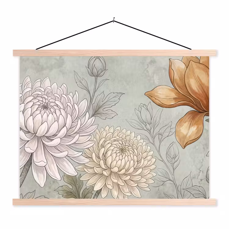 Illustratie - Bloemen - Groen textielposter latten blank klein -3d