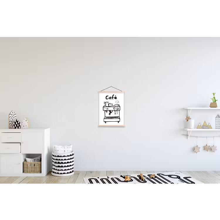 Illustratie - Café - Koffiemachine - Kopjes textielposter latten blank klein -kinderkamer