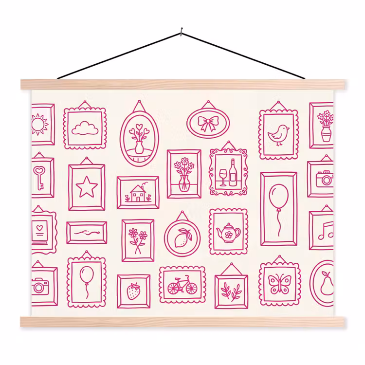 Illustratie - Collectie - Kunst - Minimalistisch - Roze textielposter latten blank klein -3d