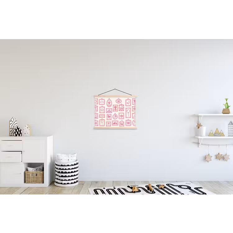Illustratie - Collectie - Kunst - Minimalistisch - Roze textielposter latten blank klein -kinderkamer