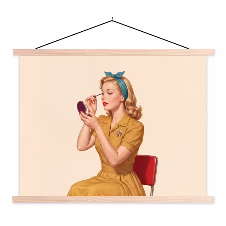 Illustratie - Mascara - Vrouw - Geel textielposter latten blank klein -3d