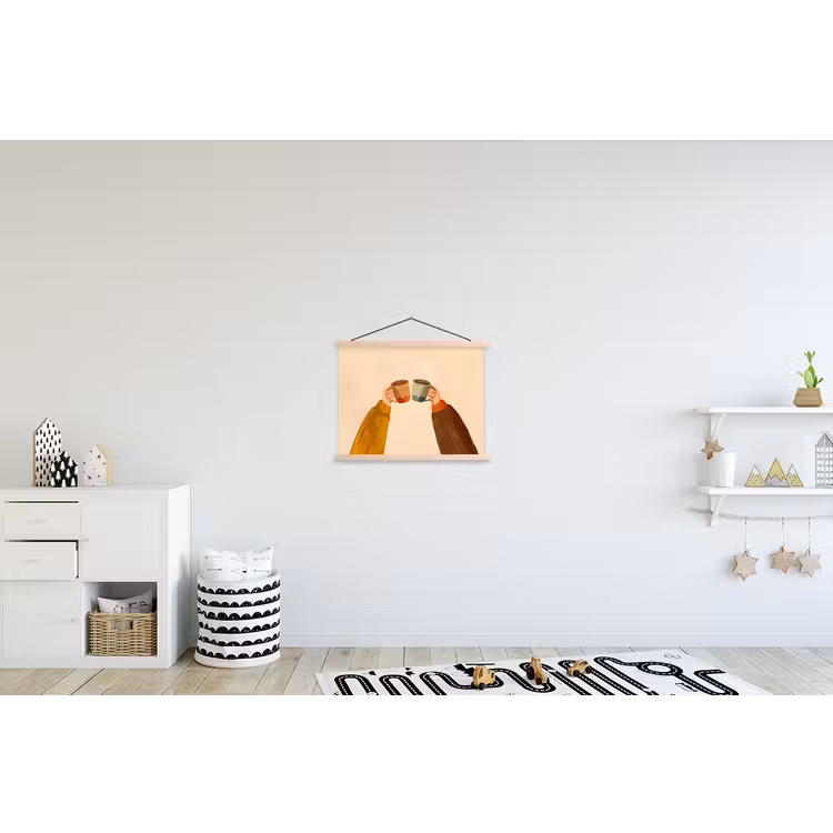 Illustratie - Mokken - Proosten - Bruin textielposter latten blank klein -kinderkamer