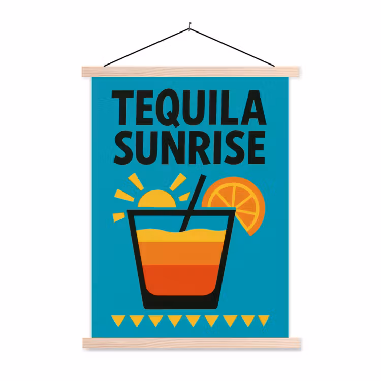 Illustratie - Tequila - Glas - Blauw textielposter latten blank klein -3d