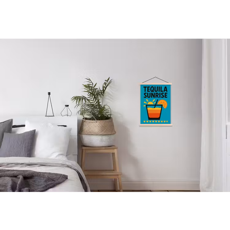 Illustratie - Tequila - Glas - Blauw textielposter latten blank klein -woonkamer