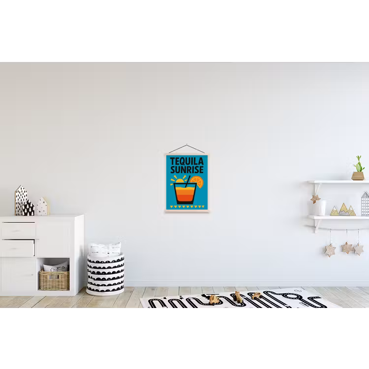 Illustratie - Tequila - Glas - Blauw textielposter latten blank klein -kinderkamer