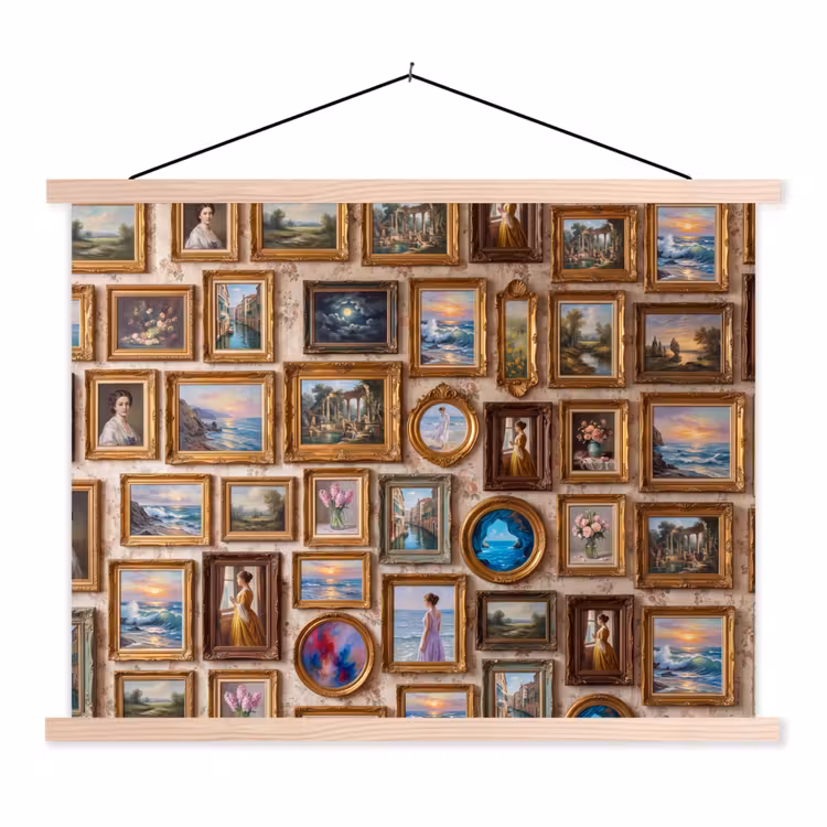 Interieur - Kunst - Collectie - Klassiek - Goud textielposter latten blank klein -3d