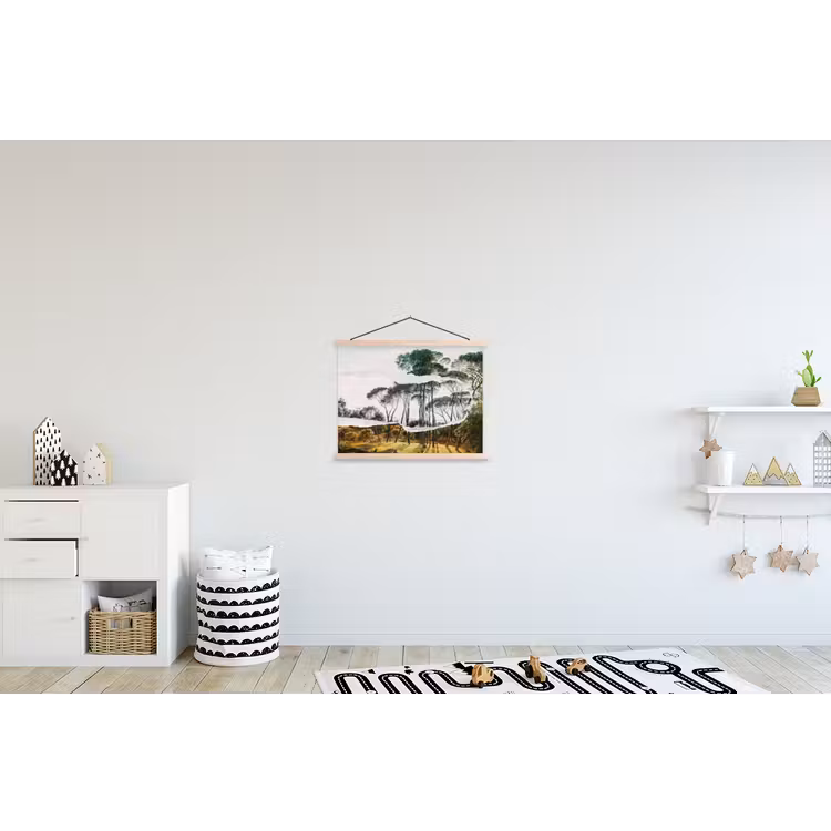 Italiaans landschap parasoldennen - Kunst - Hendrik Voogd - Schilderij - Zwart wit - Oude meesters textielposter latten blank klein -kinderkamer