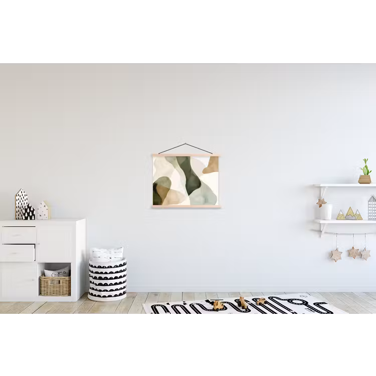 Japandi - Abstract - Groen textielposter latten blank klein -kinderkamer