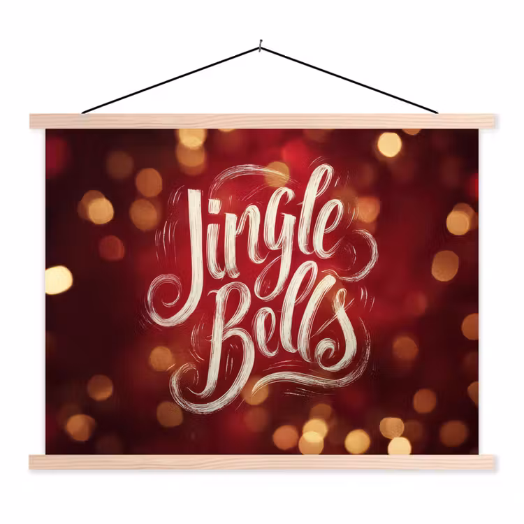 Jingle - Bells - Kerst - Rood textielposter latten blank klein -3d