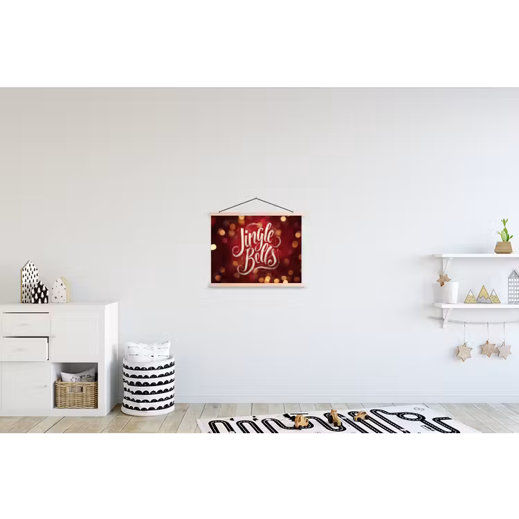 Jingle - Bells - Kerst - Rood textielposter latten blank klein -kinderkamer