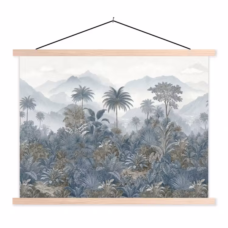 Jungle - Landschap - Blauw textielposter latten blank klein -3d