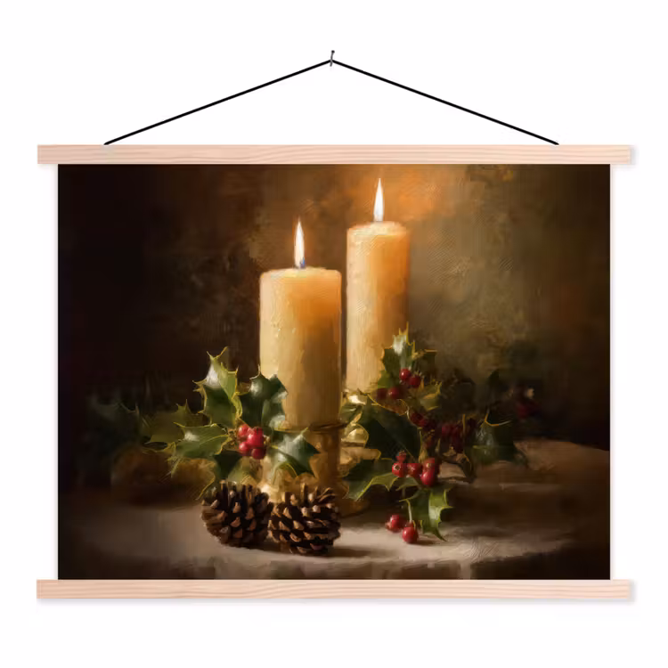 Kaarslicht - Kerst - Veelkleurig textielposter latten blank klein -3d