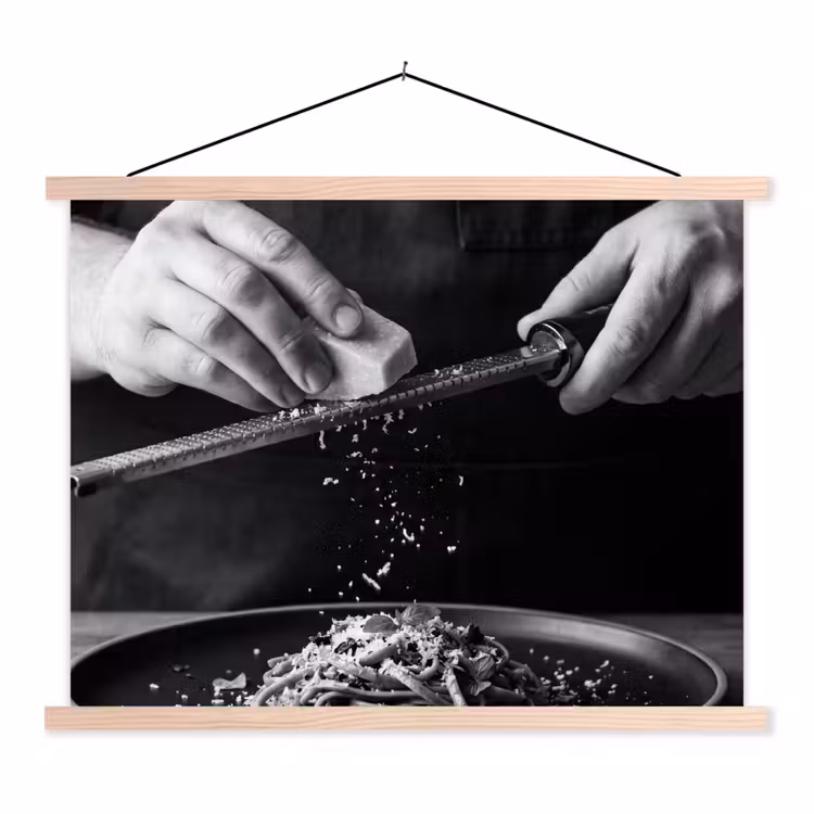 Kaas - Pasta - Rasp textielposter latten blank klein -3d