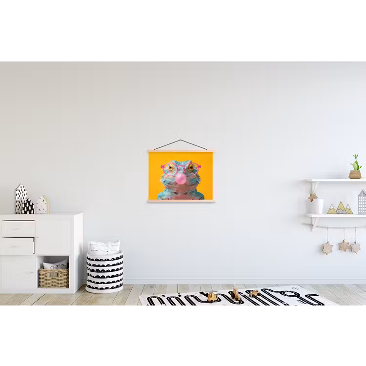 Kameleon - Kauwgom - Kleurrijk textielposter latten blank klein -kinderkamer