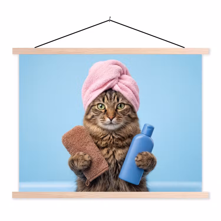 Kat - Handdoek - Washand - Zeep textielposter latten blank klein -3d