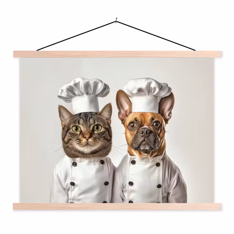 Kat - Hond - Kokskleding textielposter latten blank klein -3d