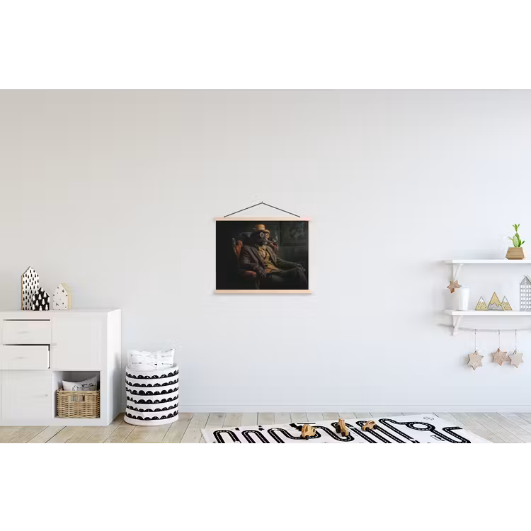 Kat - Pak - Oranje - Sigaar textielposter latten blank klein -kinderkamer