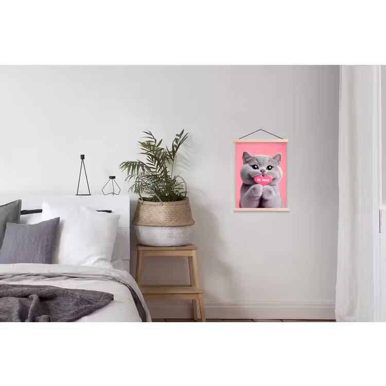 Kat - Valentijn - Roze - Liefde textielposter latten blank klein -woonkamer