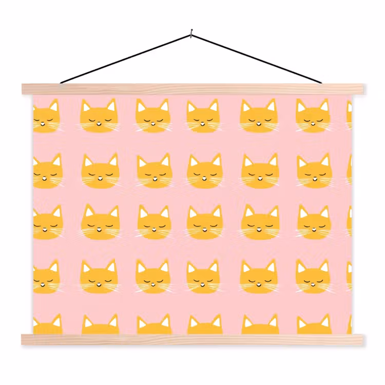 Katten - Patroon - Roze textielposter latten blank klein 122 -3d