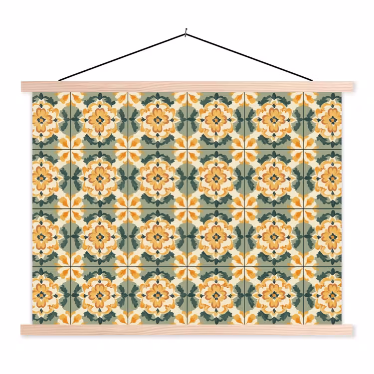 Keramiek - Verweerd - Kleurrijk textielposter latten blank klein 122 -3d