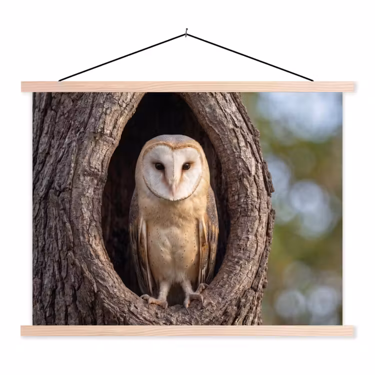 Kerkuil - Boom - Natuur - Bruin textielposter latten blank klein -3d