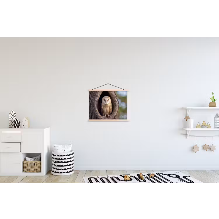 Kerkuil - Boom - Natuur - Bruin textielposter latten blank klein -kinderkamer